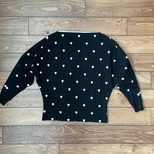 Black and white hearts bat wing double knit sweater